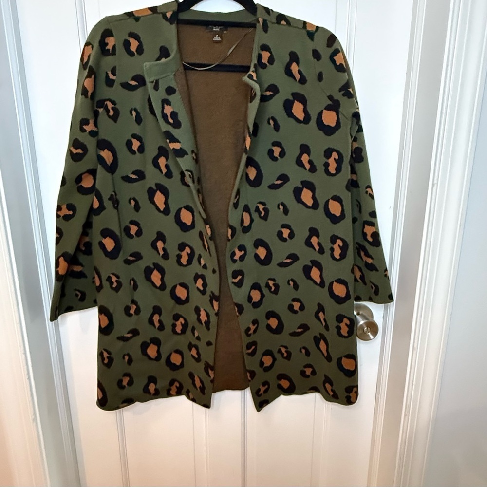 Ann Taylor Factory Petite Open Front Leopard Print Cardigan Sweater LP - Picture 1 of 9